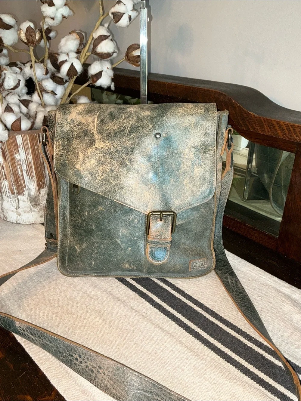 Bed Stu Leather Venice Beach Crossbody Bag Dark Teal Lux Retail $240